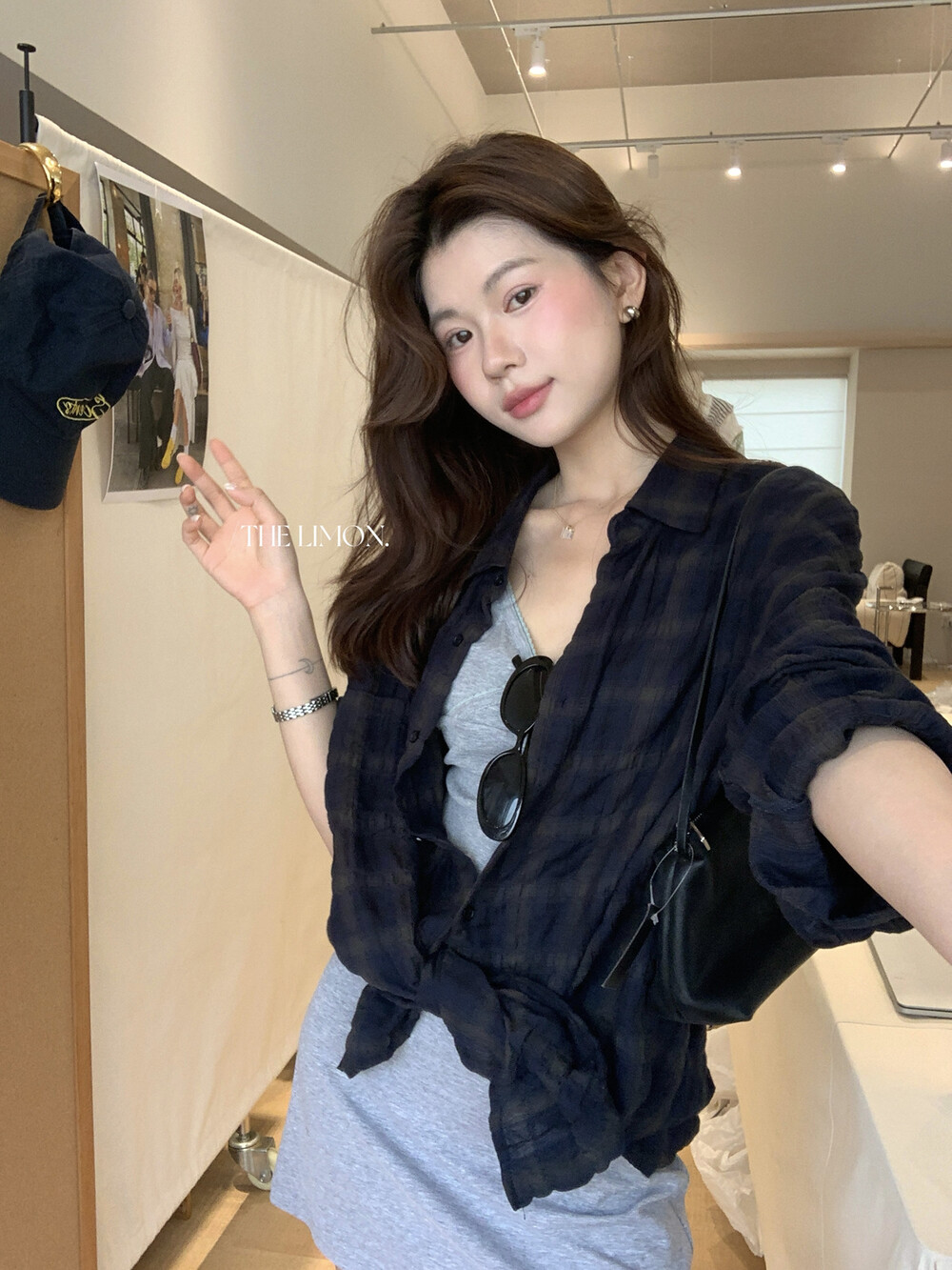 柠檬绿茶2026早秋新款单穿叠穿都可轻薄皱皱格纹防晒衬衫女休闲