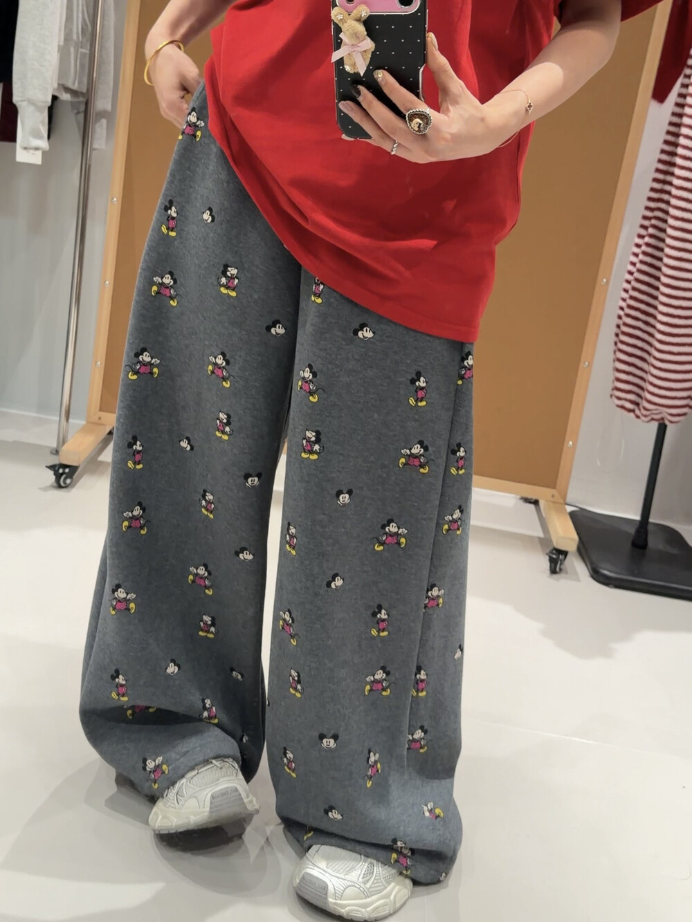 大東2025冬新款米奇卡通满印减龄休闲百搭阔腿宽松加绒休闲裤2122