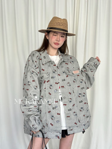 ME KAKAMEE春新品定制面料美式满Kitty猫牛仔外套大版上衣女5535