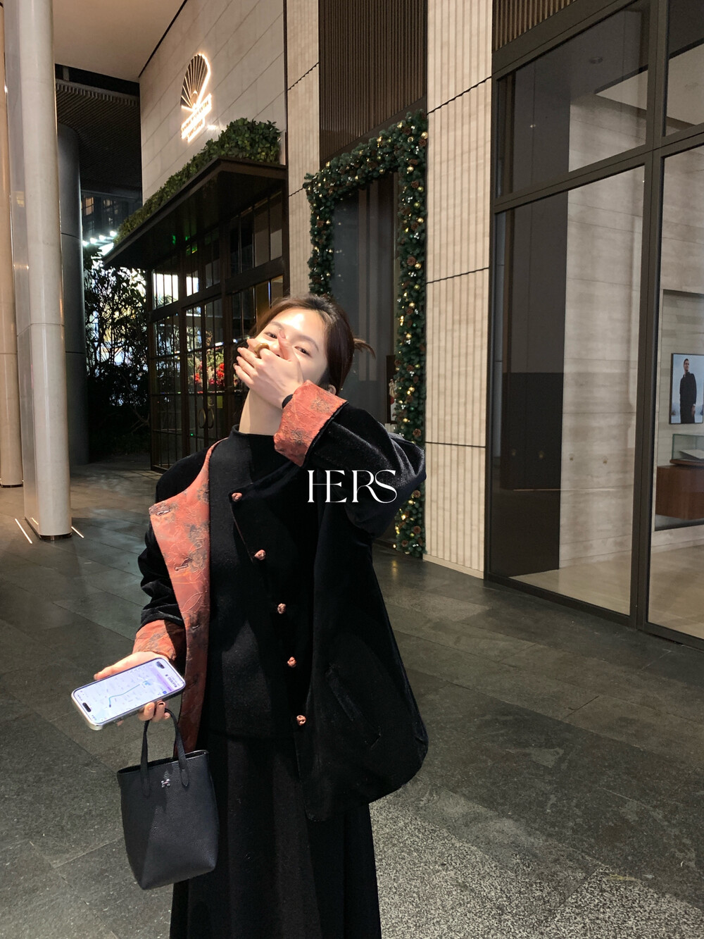 Hers冬新款贵气复古日常新中式黑色丝绒短外套韩系上衣女国风外套