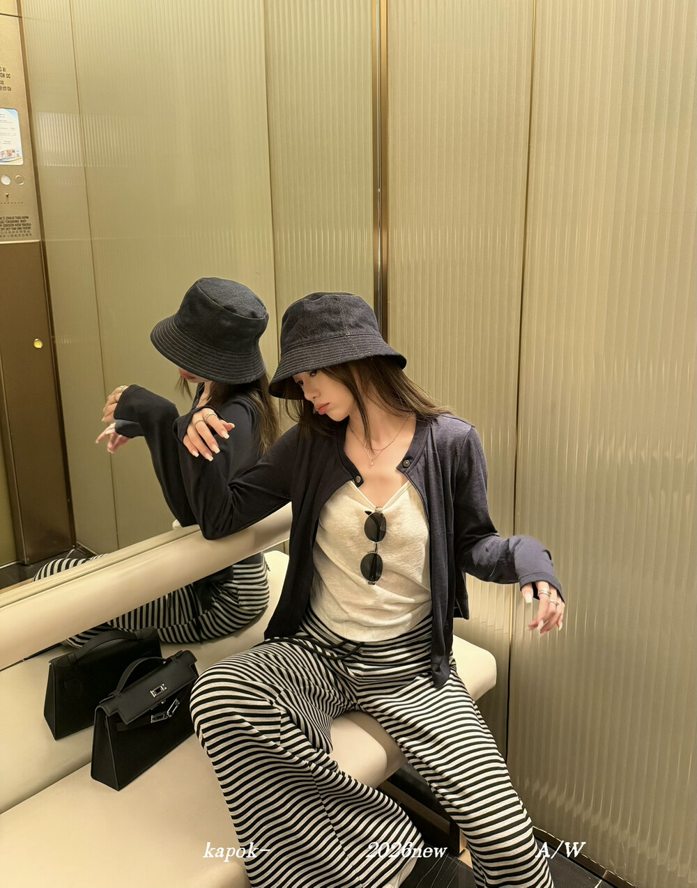 KAPOK早秋新款韩版休闲百搭显瘦韩系设计感假两件防晒小衫上衣