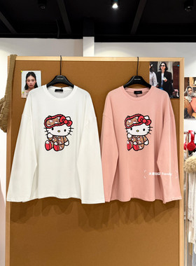 大東2026早春可爱风圆领宽松HelloKitty卡通印花慵懒长袖T恤7282