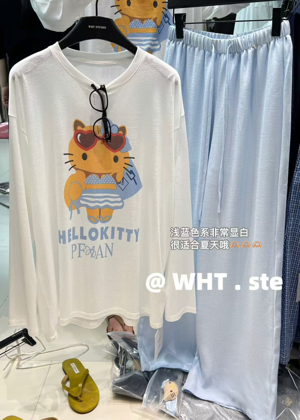 WHT新款夏日清新HelloKitty印花宽松显瘦长袖T恤防晒衣女