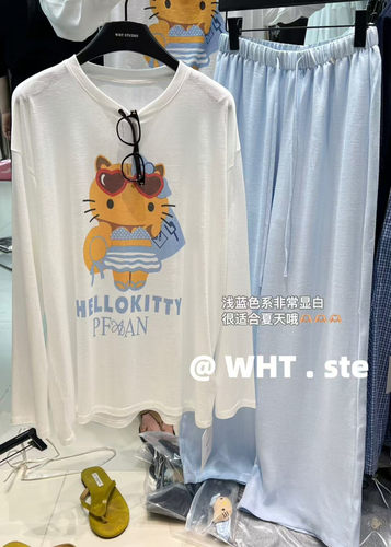 WHT新款夏日清新HelloKitty印花宽松显瘦长袖T恤防晒衣女