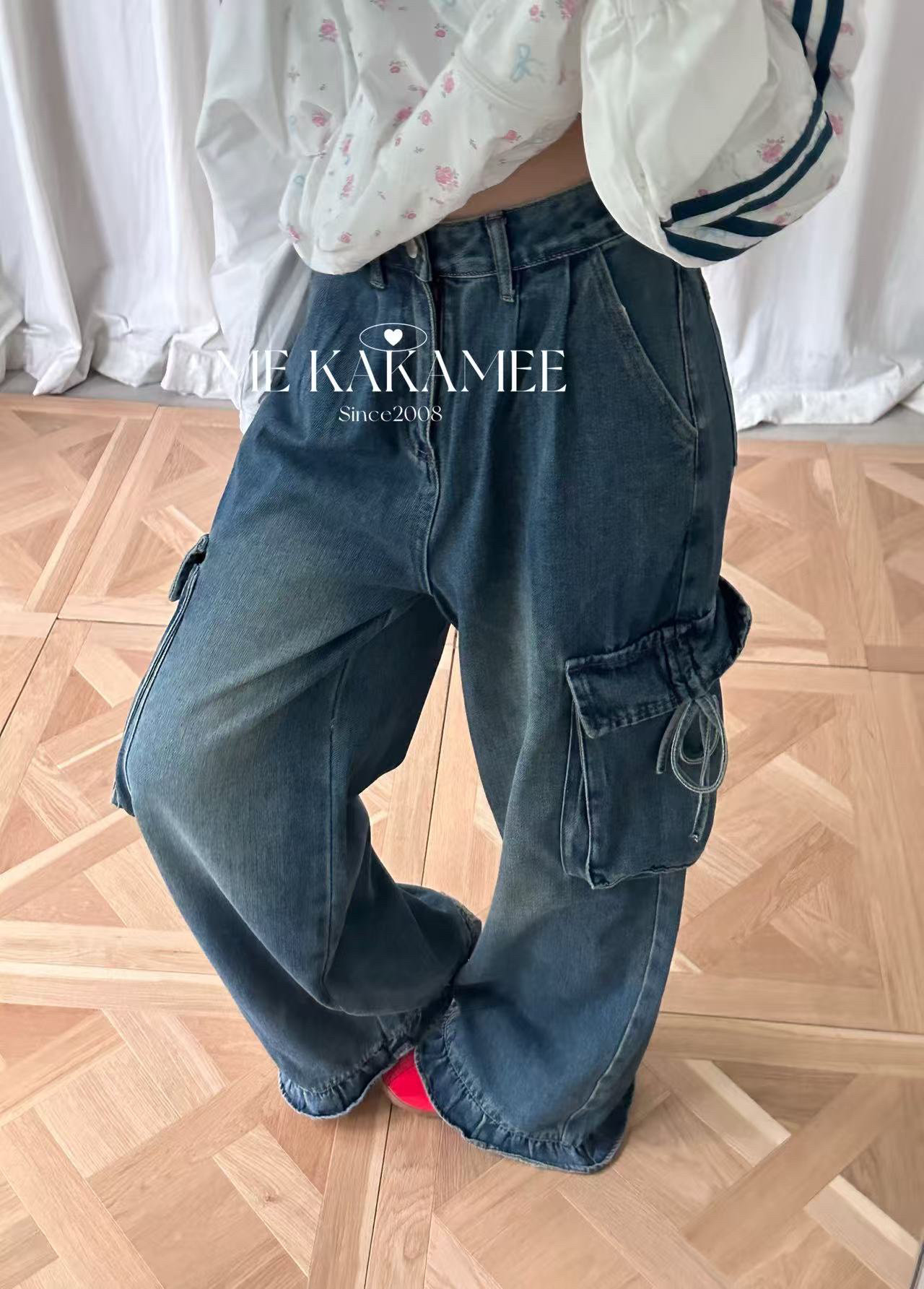 ME KAKAMEE秋新品休闲显瘦工装口袋设计感花边牛仔裤长裤C0913