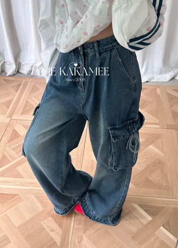 ME KAKAMEE秋新品休闲显瘦工装口袋设计感花边牛仔裤长裤C0913