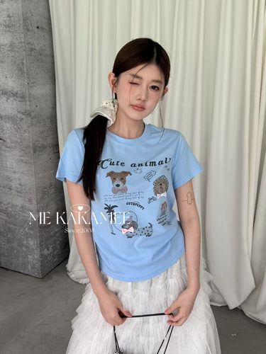ME KAKAMEE夏新品趣味小狗设计大弹力小版短袖T恤女休闲9288
