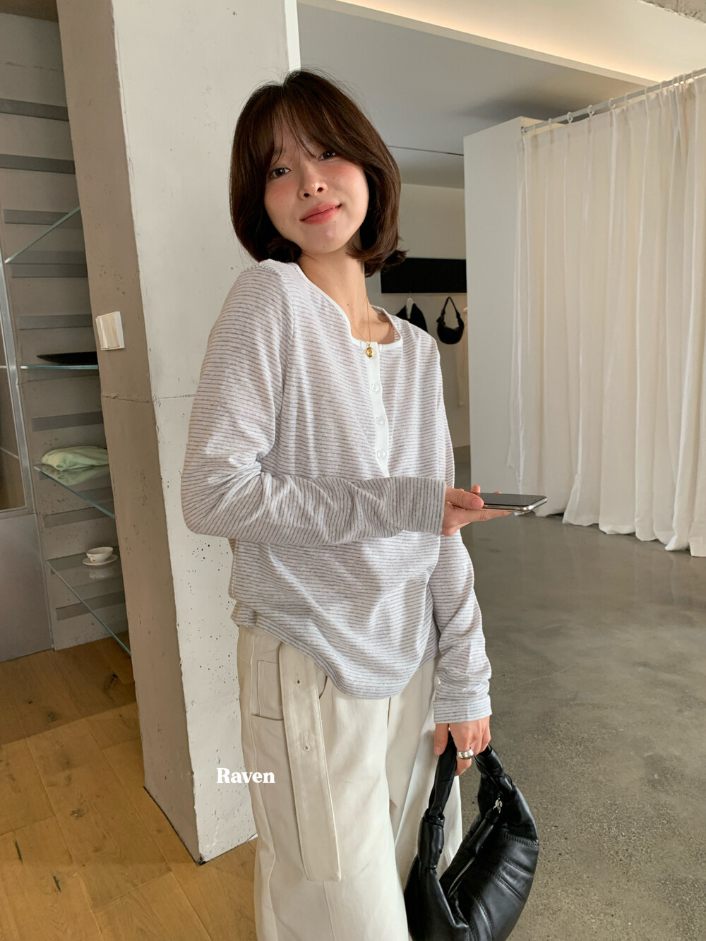 IMISS韩标!早秋新款韩版简约气质圆领棉麻长袖T恤上衣女