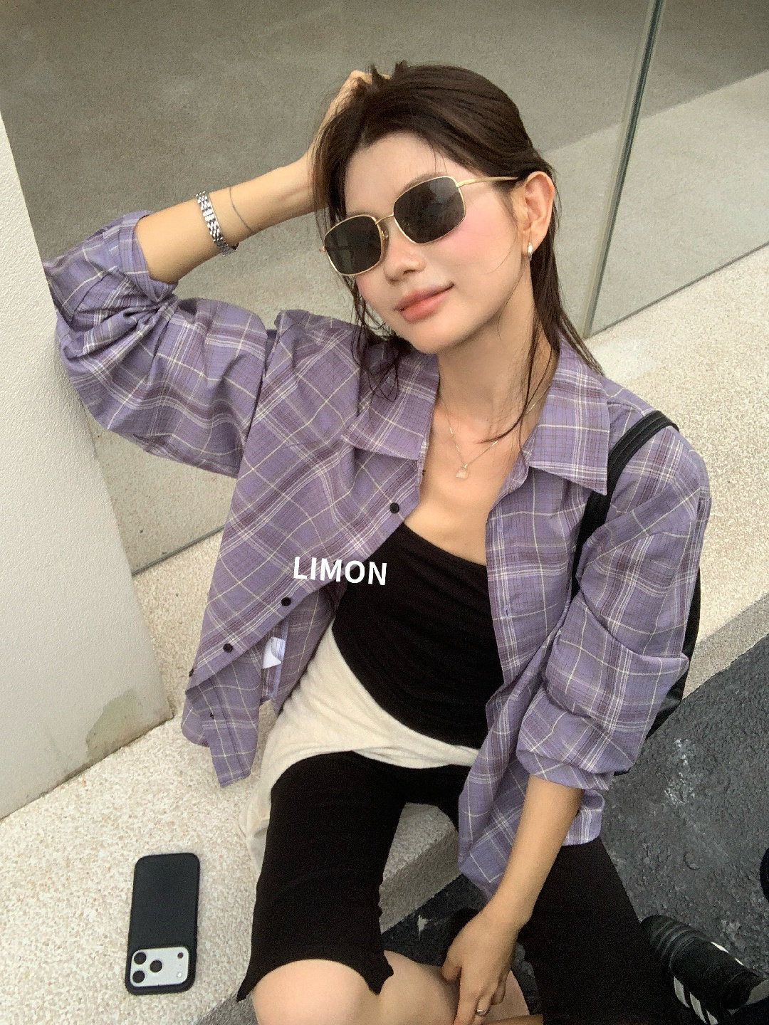 柠檬绿茶2026秋新款复古时髦系撞色显瘦百搭格纹衬衫上衣女11221
