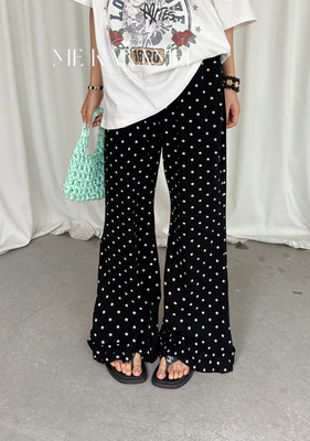 ME KAKAMEE夏新品韩系花边垂感慵懒百搭显瘦休闲裤喇叭裤A3390