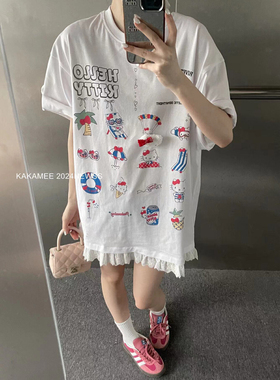 ME KAKAMEE夏季哈喽kt猫立体装饰短袖T恤连衣裙 配卡通胸针 6762