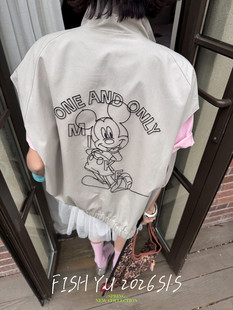 设计感马甲外套女休闲上衣26102 素立领无袖 YU早春新款 童趣米奇元