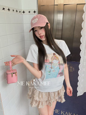 ME KAKAMEE新品设计感立体帽子KT猫大弹力小版短袖T恤女休闲9315
