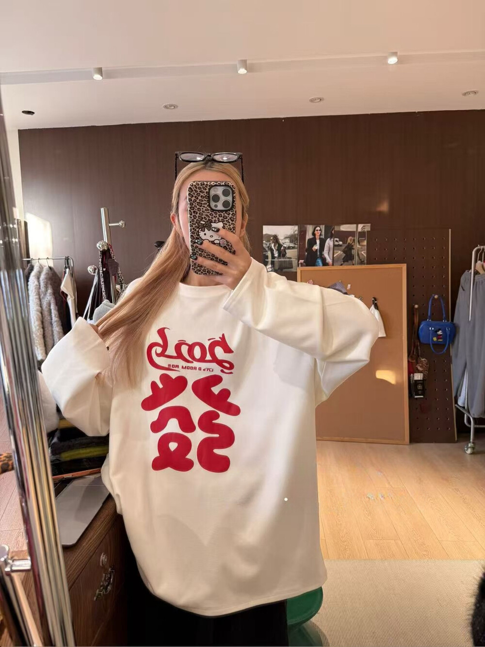 大東冬新款韩版新年款发财款宽松加绒休闲百搭大版长袖T恤7170