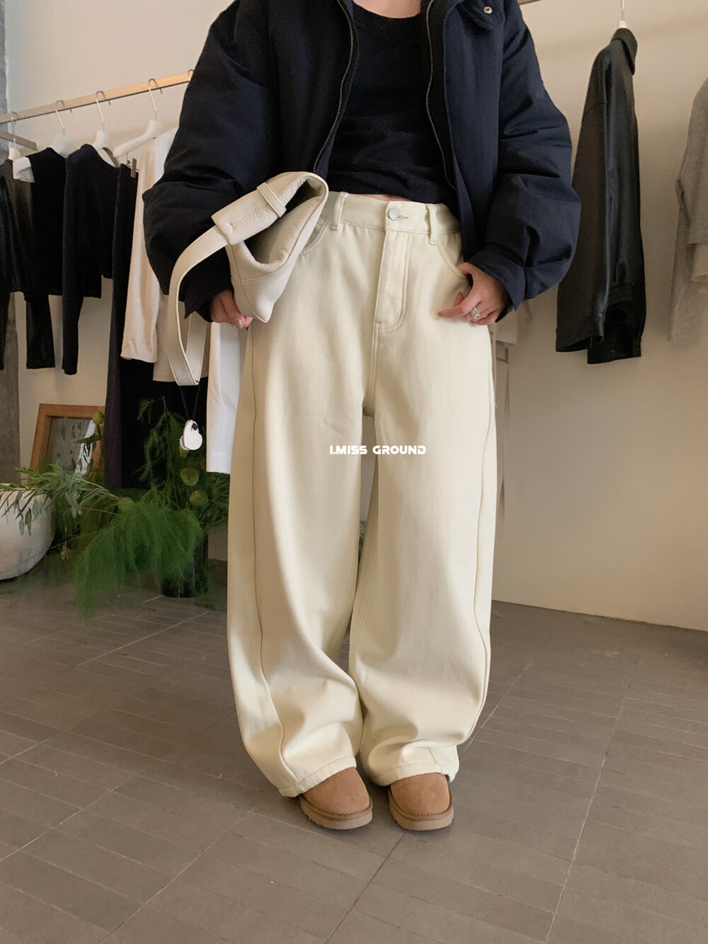 IMISS韩标！冬季新款高品质加厚加绒百搭宽松韩版显瘦牛仔裤6038