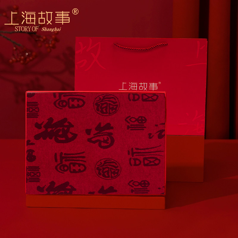 上海故事100%绵羊毛红围巾
