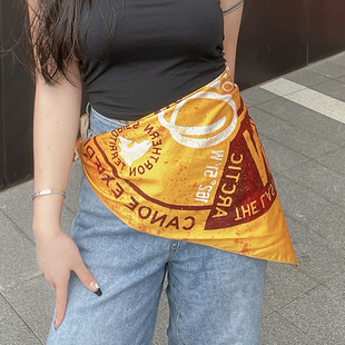 尤嘻岛美式复古黄色头巾男潮流欧美街舞棉方巾丝巾女抹胸腰带装饰