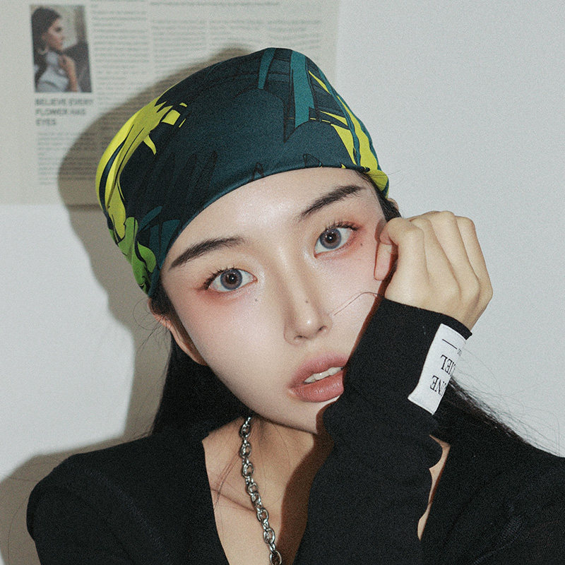 尤嘻岛绿色头巾女包头方巾时尚情侣纯棉紫色小围巾日系男丝巾春夏