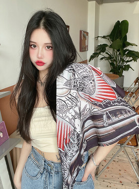 hiphop美式复古黑色丝巾方巾围巾