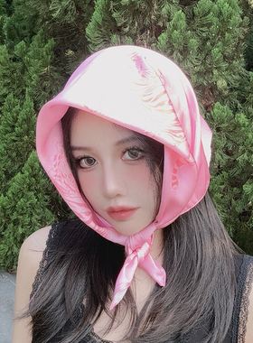 海边度假拍照粉色头巾美式方巾