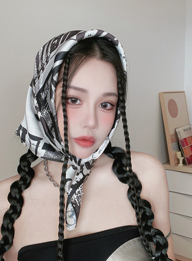 黑白丝巾抹胸女小方巾辣妹头巾