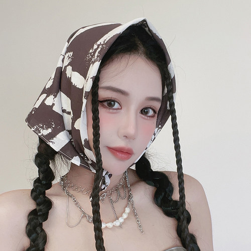 美式简约棉薄方巾头巾女