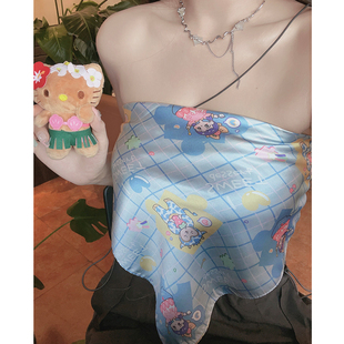 尤嘻岛日系涩谷亚文化小方巾丝巾抹胸女千禧y2k辣妹头巾包头时尚