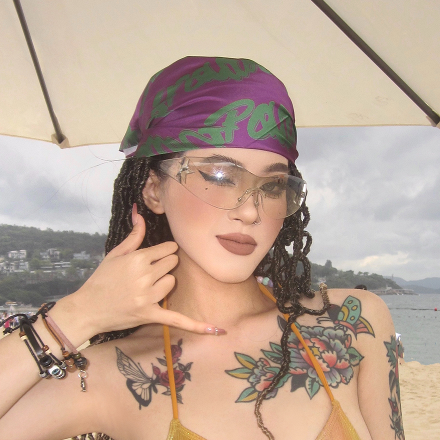 新款暗紫色字母丝巾男女同款