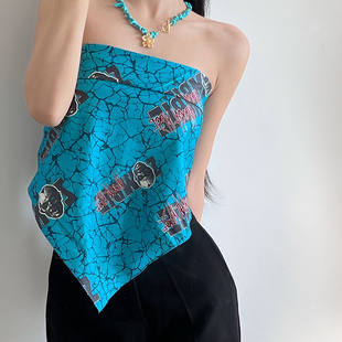 美式嘻哈hiphop欧美骑行头巾男潮流防晒小方巾丝巾女纯棉抹胸外穿