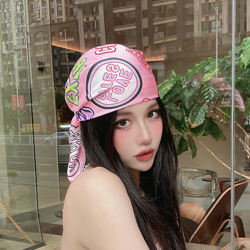 辣妹y2k粉色方巾丝巾女甜酷头巾