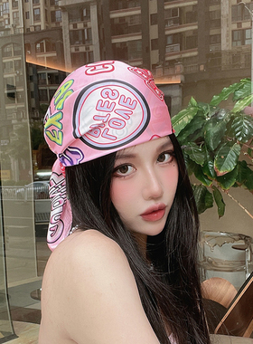 辣妹y2k粉色方巾丝巾女甜酷头巾