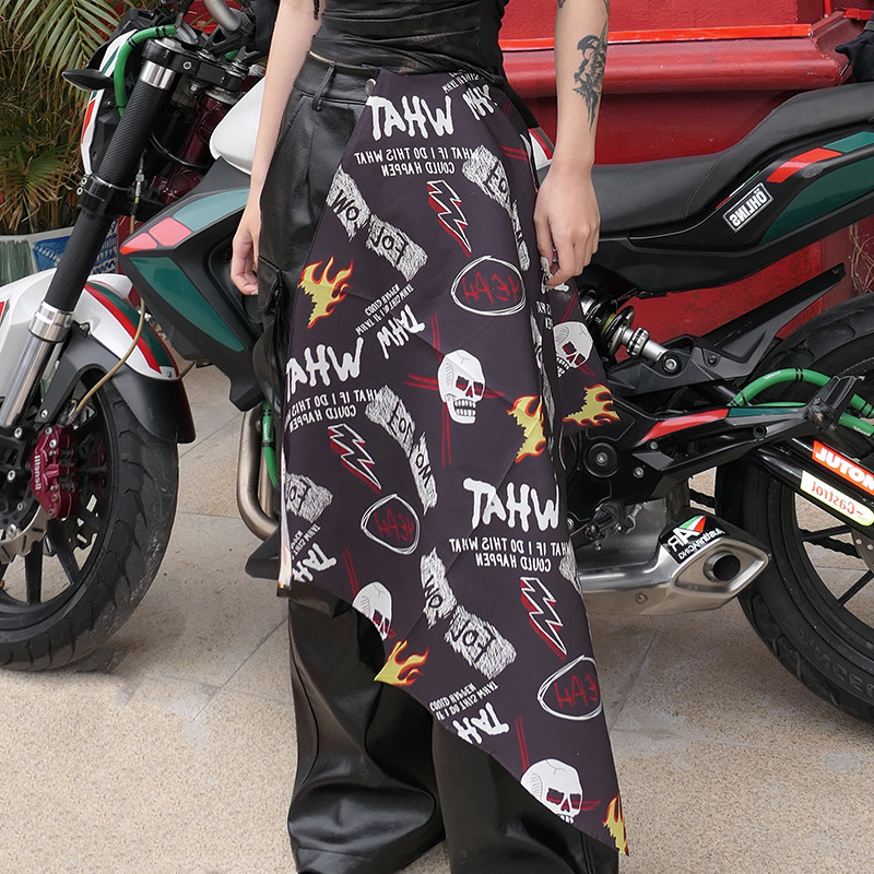 尤嘻岛美式hiphop嘻哈音乐节头巾男款包头个性y2k棉薄方巾抹胸女
