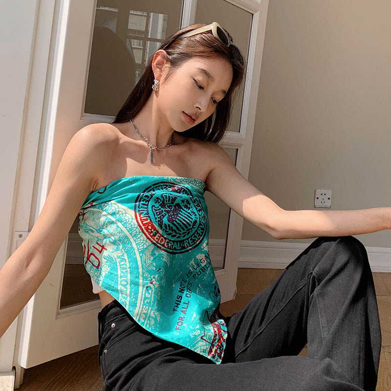 尤嘻岛美式复古休闲纯棉方巾丝巾女护肩颈小披肩围脖蓝色头巾包头