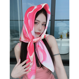 尤嘻岛自制独家自留款粉色海边度假拍照头巾包头时尚大方巾丝巾女