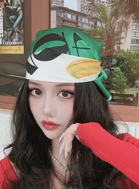 薄款绿色包头美式休闲围巾辣妹