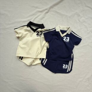 韩版inspolo衫短袖套装运动足球服两件套洋气学院风儿童男女宝宝