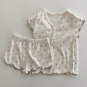 短裤 韩版 宝宝短袖 夏季 ins婴幼童柔软亲肤小碎花木耳边家居服套装