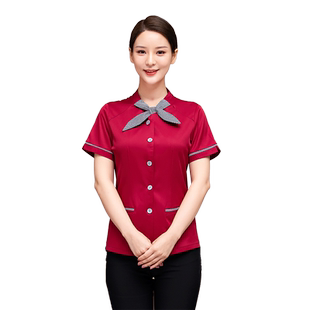 服务员工作服短袖男女酒店前厅传菜员工装中式饭店餐饮短袖夏薄款