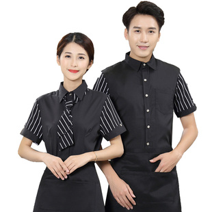酒店传菜员工衣短袖火锅店饭店餐饮网咖服务员工作服条纹袖衬衣女