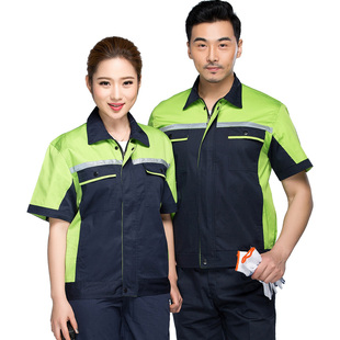 工程服夏装机修汽修电焊工作服短袖套装工厂车间工地劳保制服透气