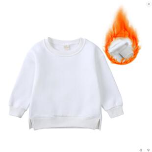 男童纯白色卫衣女童卫衣秋冬新款宝宝连帽上衣外套圆领儿童套头衫