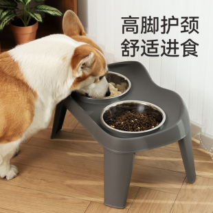 狗碗狗盆不锈钢狗狗饭盆碗架金毛中大型犬护颈防打翻高脚双碗餐桌