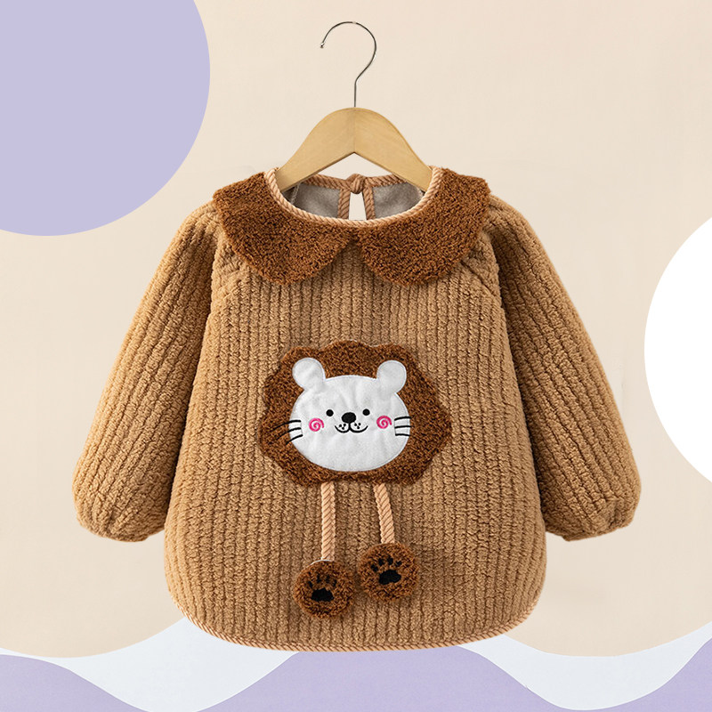 男女孩洋气外穿罩衫小童冬季保暖围裙宝宝吃饭防水加厚加绒反穿衣