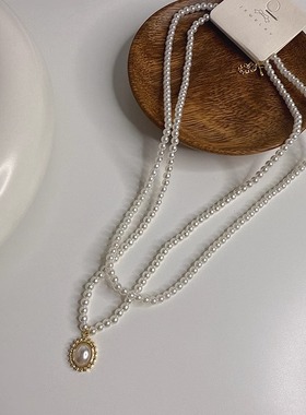 全店清仓｜双层仿珍珠项链金属链条多层叠戴锁骨链新｜项链手链组
