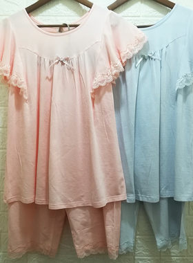 夏季蕾丝荷叶边短袖中裤家居服