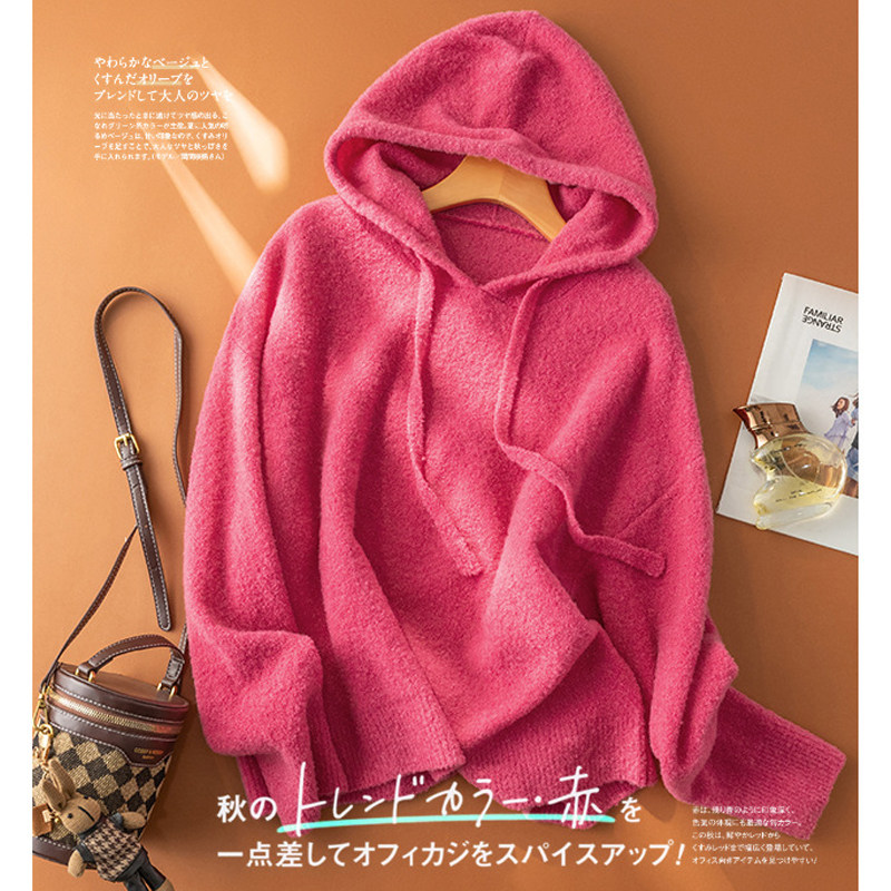 秋冬宽松落肩休闲圈圈纱棉羊毛帽衫濮院慵懒风宽松上衣女