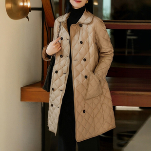 温暖呵护！双排扣菱格95白鹅绒羽绒服 冬装高端短款中长款鹅绒服
