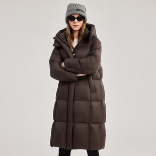 超厚抗寒！375g重磅高克重白鸭绒羽绒服 冬季长款连帽保暖外套女