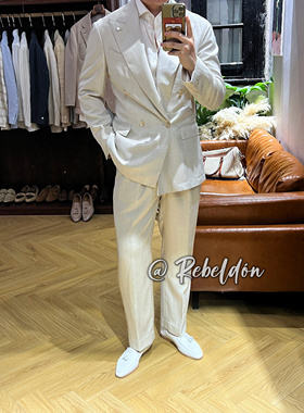 Rebeldon 2025ss桑蚕丝亚麻混纺 浅卡其色毛丝麻单西 让定制