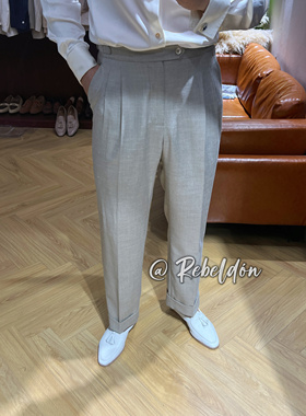 Rebeldon 2025ss 棕咖色毛丝麻小直筒那不勒斯西裤 让定制